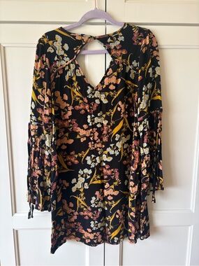 Xhilaration Black Dress with Pink, Mustard & White Floral Print